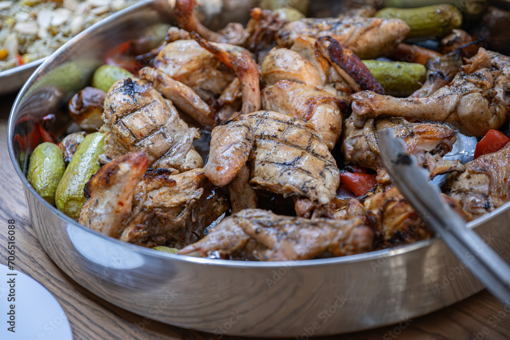 Chicken and rice on dinner table well prepared and served Chicken and rice on dinner table well prepared and served