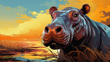 Vector portrait of adult hippopotamus