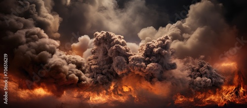 Explosive flames and thick smoke ascending above photo