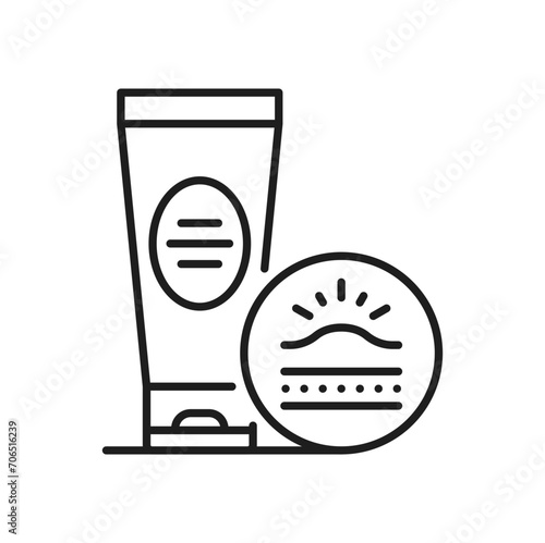 Cream edema treatment line icon. Vector venous and varicose medical cream, allergic reaction and sickness of legs medication