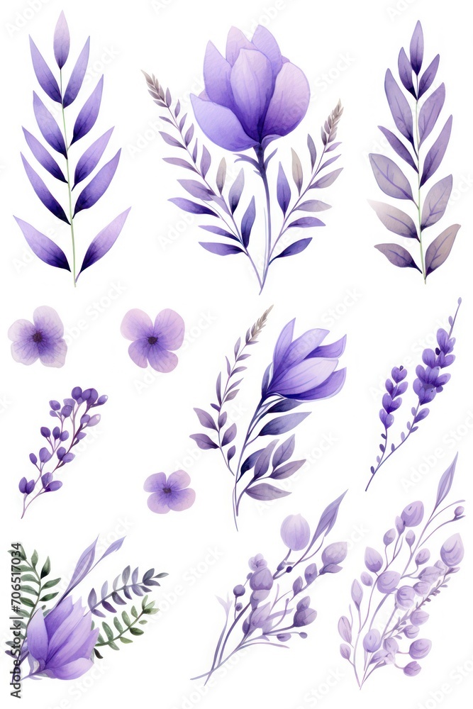 Lavender pastel template of flower designs with leaves