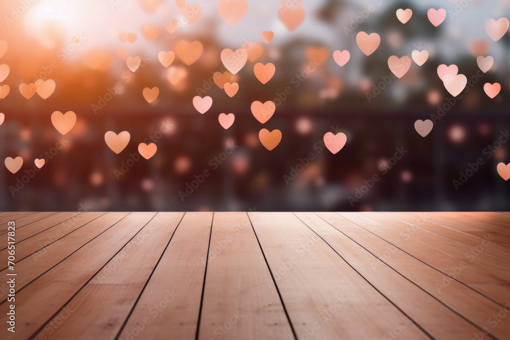 Wooden floor and hearts bokeh background. valentines day concept. Wooden floor and hearts bokeh background. valentines day concept.