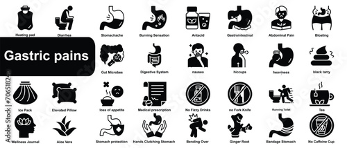 Gastric pains line icons. Editable stroke. For website marketing design, logo, app, template, ui, etc. Vector illustration
