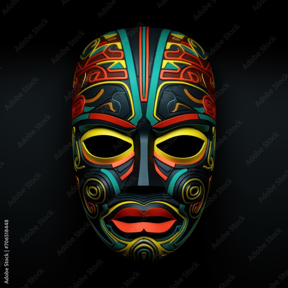 Traditional Japanese Mask Yellow, Red and Green Colors