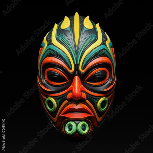 Traditional Japanese Mask Yellow, Red and Green Colors © Sohaib q