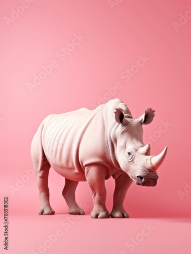 Beautiful big albino rhino with pink minimal background