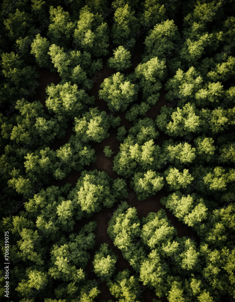 Drone view of a forest from above