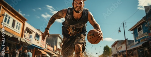 basketball player is dribbling photo