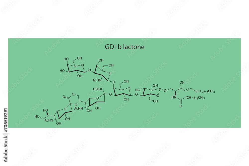 Molecular structure diagram of Ganglioside lactone GD1b green Scientific vector illustration.