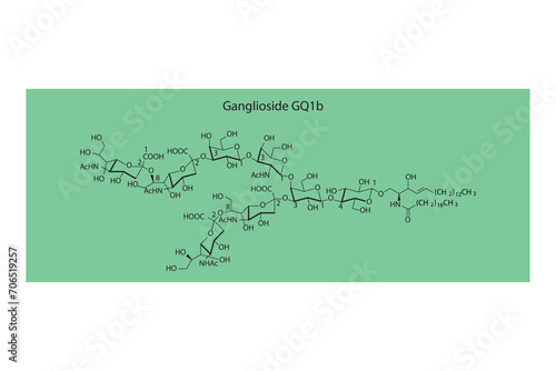 Molecular structure diagram of Ganglioside GQ1b. green Scientific vector illustration.