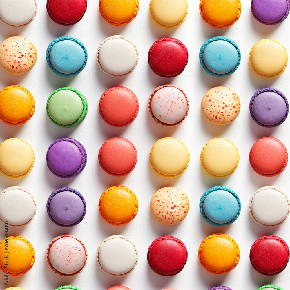 Obraz premium Fondo con detalle y textutra de multitud de macaron de diferentes colores sobre fondo blanco
