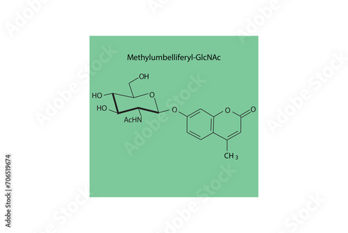 Molecular structure diagram of Methylumbelliferyl-GlcNAc green Scientific vector illustration.