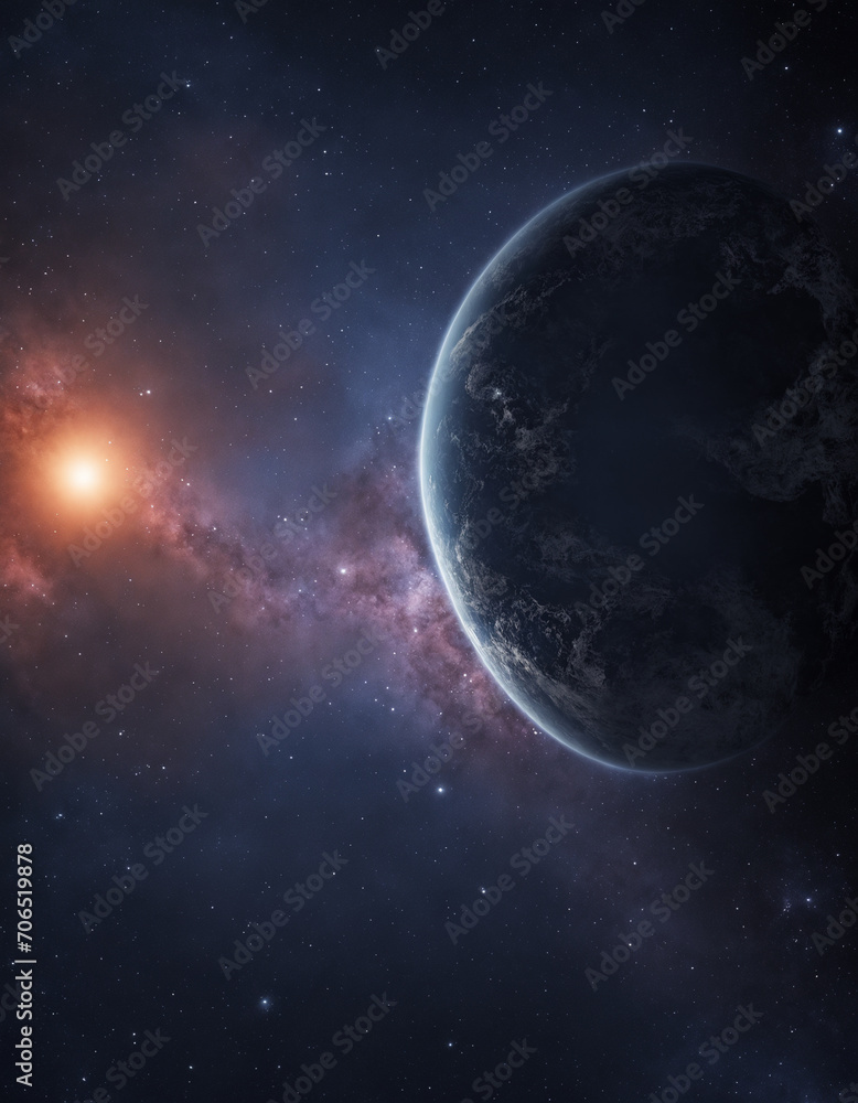 Outer space with planets, galaxies and moons