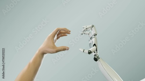 A futuristic concept with human and machine cooperation. AI collaboration CGI 4K photo
