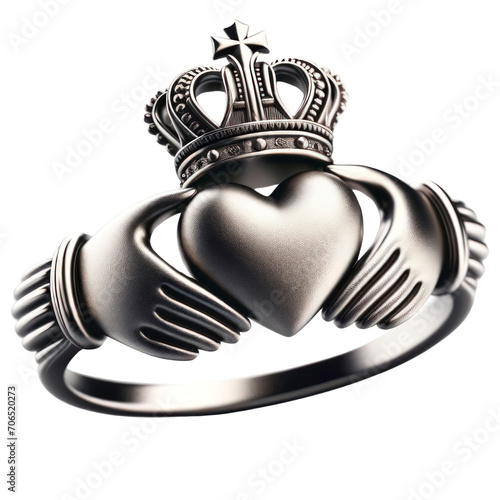 a Claddagh ring, symbolizing love, loyalty, and friendship,St patrick's day, 3D style and isolated on a transparent background.