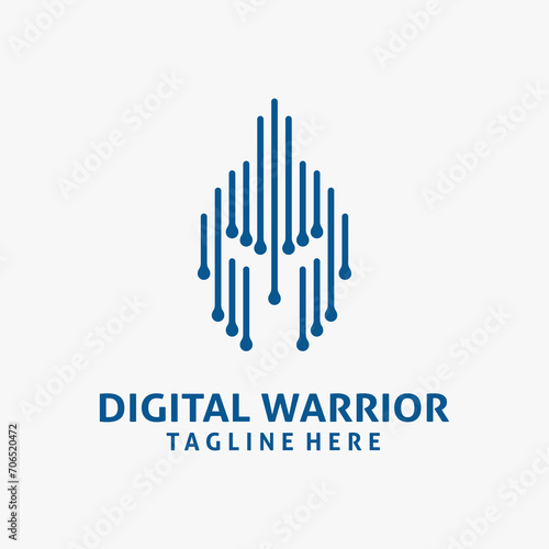 Spartan and tech elements for digital warrior logo design