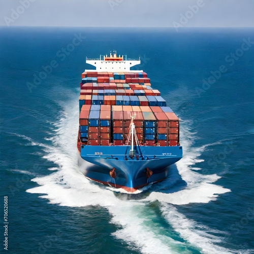 Cruise ship full of containers sailing on the sea, container shipping, Red Sea, freight, shipping, globalized international trade, tanker transport 