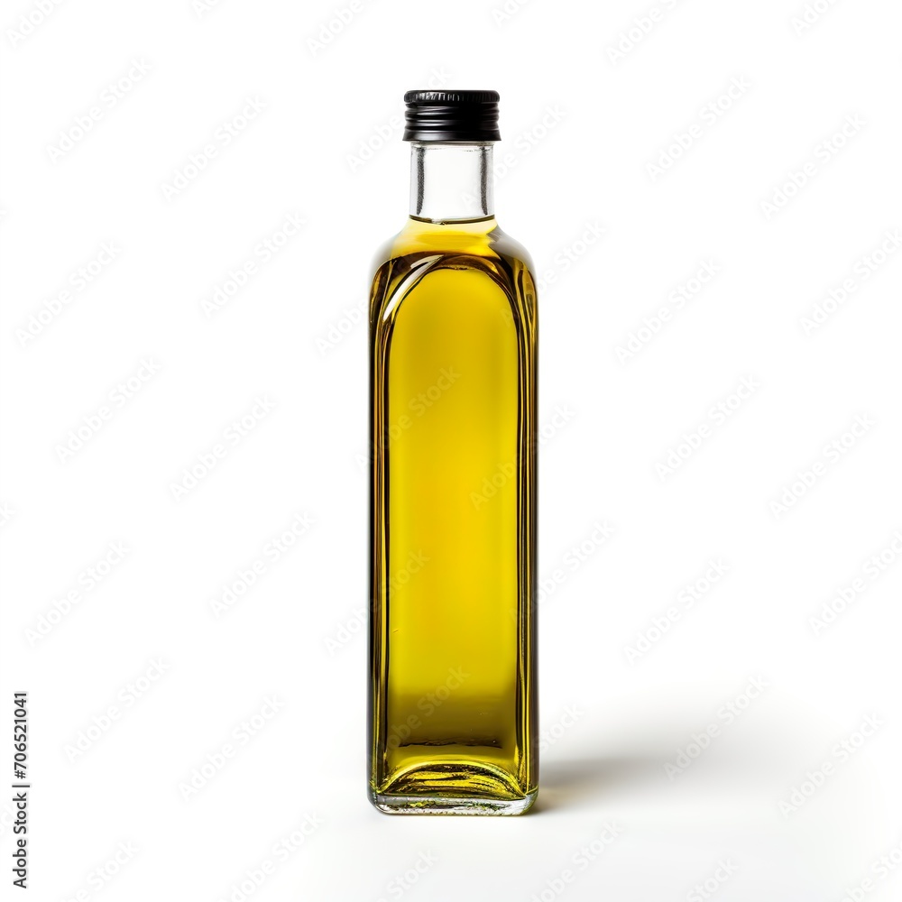 Eine Flasche Olivenöl auf weißem Hintergrund Eine Flasche Olivenöl auf weißem Hintergrund