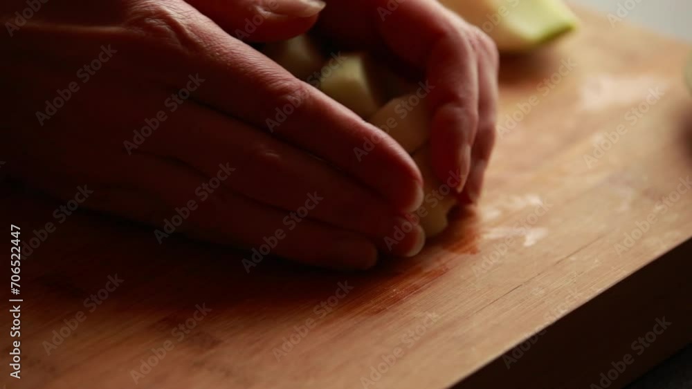 green apples cubes in a bowl close up 
