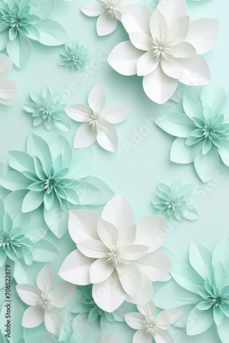 Mint pastel template of flower designs with leaves