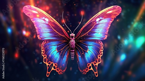 colorful butterfly illustration flying in the wild, butterfly with colorful light effects