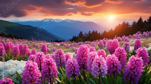 Springtime Hyacinth Hillside Bliss - AI Generated