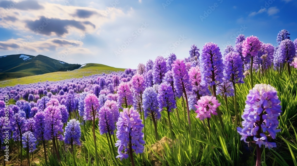 Obraz premium Springtime Hyacinth Hillside Bliss - AI Generated