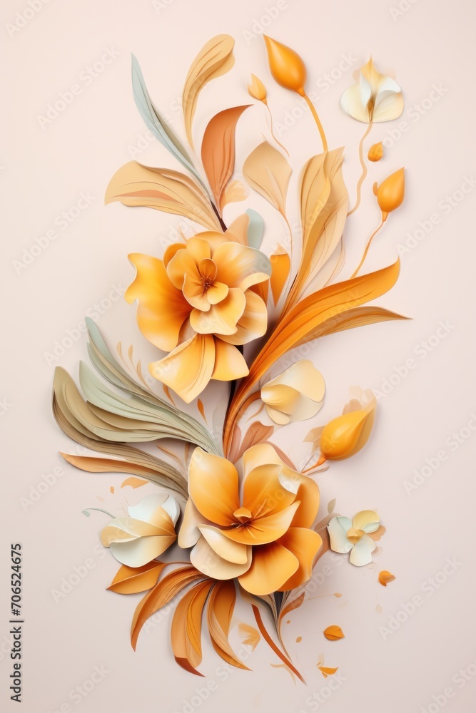Ochre pastel template of flower designs with leaves