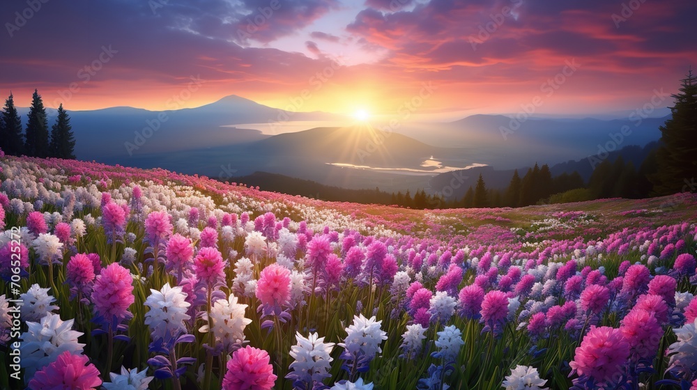 Obraz premium Springtime Hyacinth Hillside Bliss - AI Generated