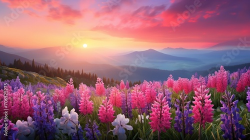 Springtime Hyacinth Hillside Bliss - AI Generated