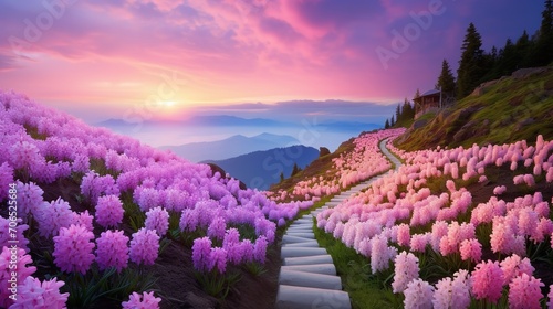Springtime Hyacinth Hillside Bliss - AI Generated photo