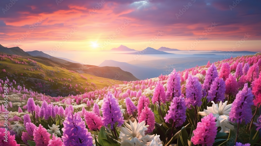 Fototapeta premium Springtime Hyacinth Hillside Bliss - AI Generated