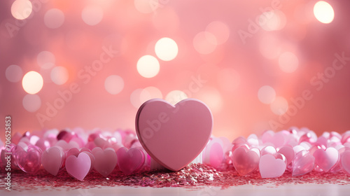 Valentine's Day concept featuring hearts with vivid pink glow against a bokeh-light background