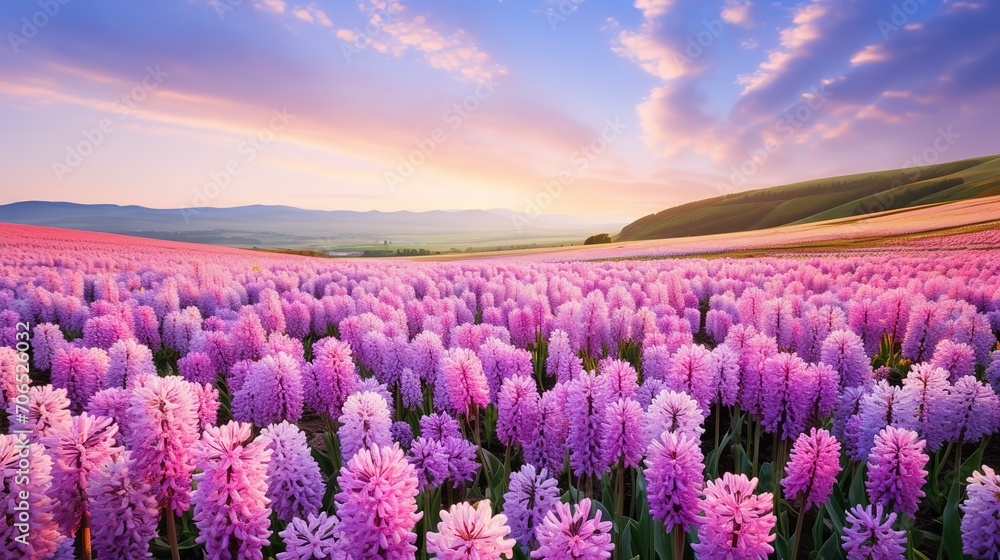 Naklejka premium Springtime Hyacinth Hillside Bliss - AI Generated