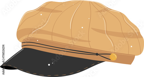 Tan detective hat with black brim. Classic sleuth accessory design. Detective gear, mystery concept vector illustration.