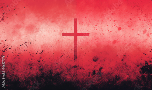 Grunge christian cross on red background with copy space. © Vitalii