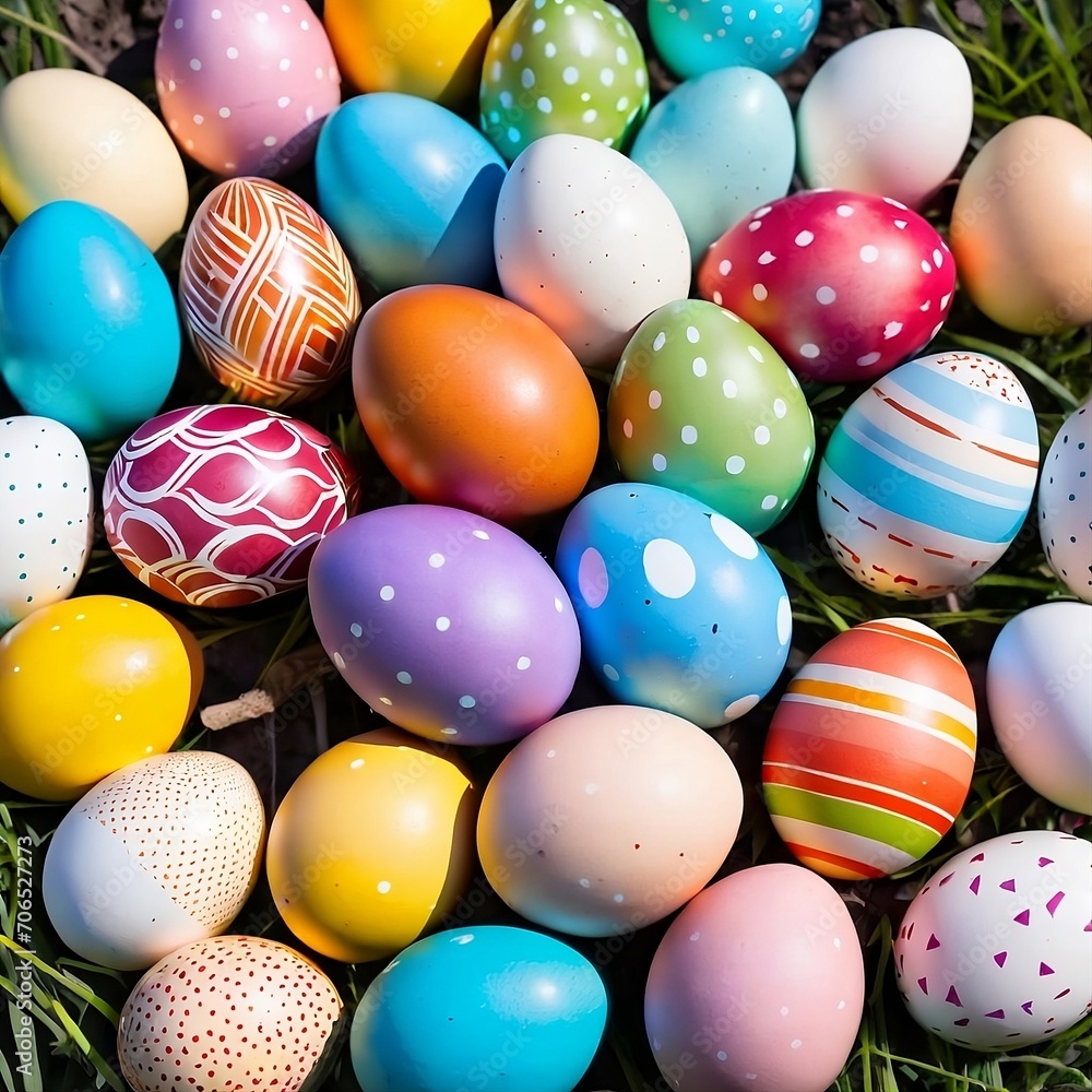 Colorful Easter eggs with different patterns