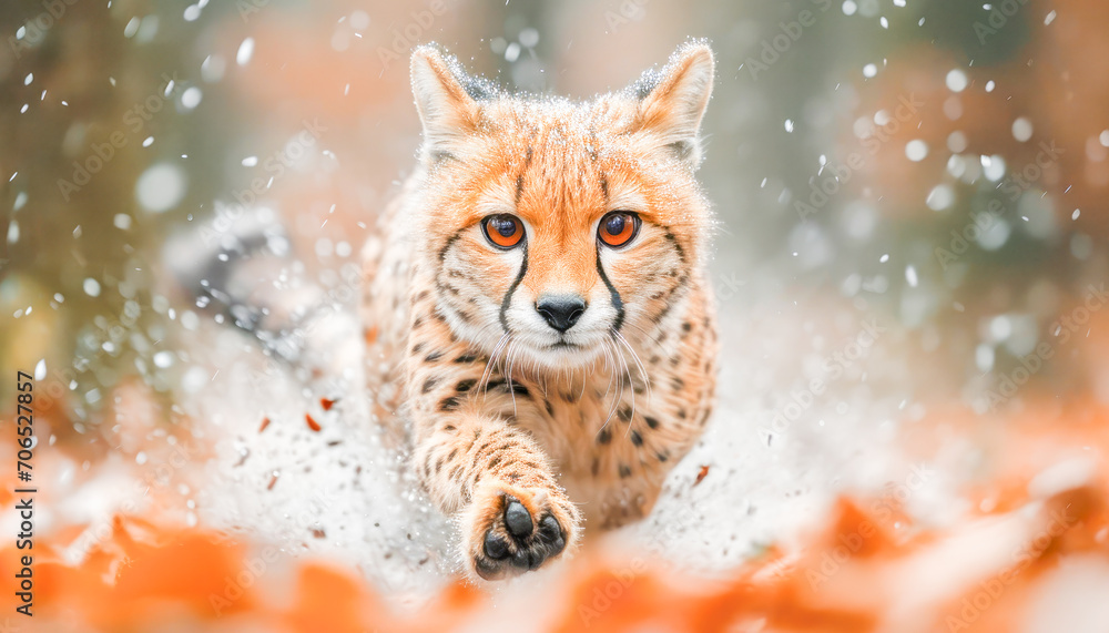 Obraz premium Cheetah (Acinonyx jubatus) running in the savanna, World Wildlife Day celebration, March, concept Animals, generative ai