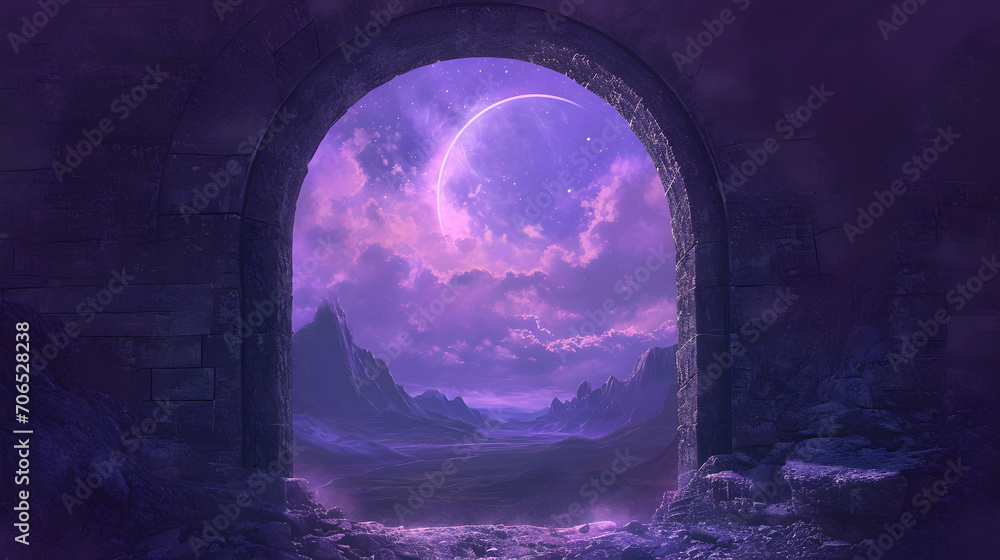 Fototapeta premium 3d illustration of dreamland in pink and purple, in moonlight, fantasy, paradise