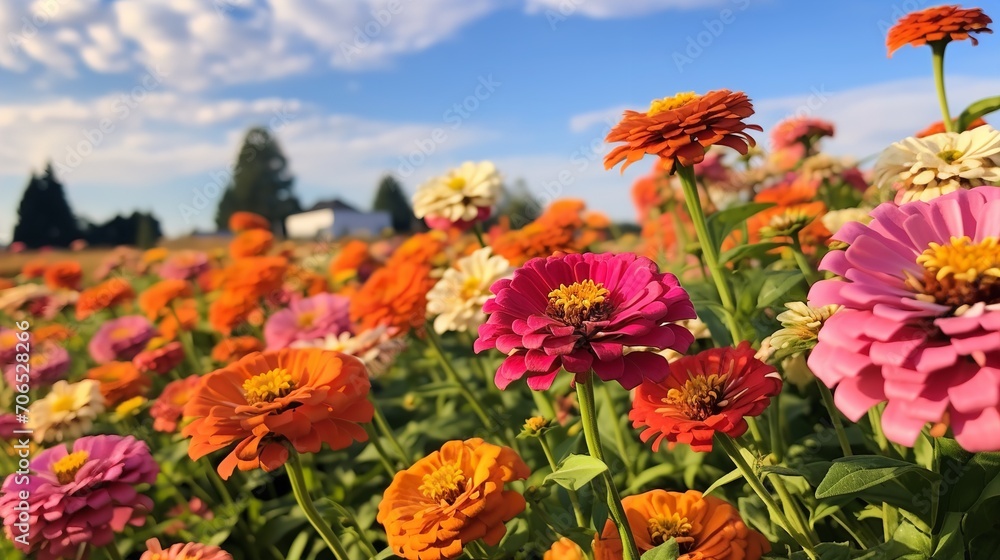 Late Summer Zinnia Field Radiance - AI Generated Late Summer Zinnia Field Radiance - AI Generated