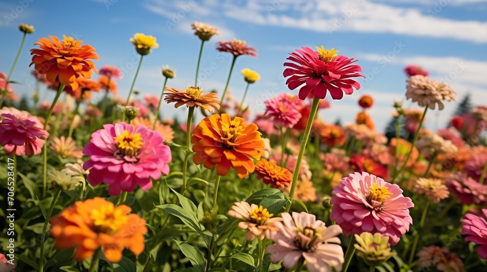 Late Summer Zinnia Field Radiance - AI Generated Late Summer Zinnia Field Radiance - AI Generated