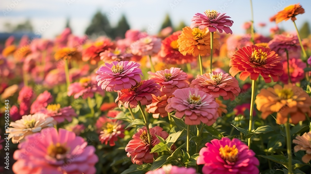 Late Summer Zinnia Field Radiance - AI Generated Late Summer Zinnia Field Radiance - AI Generated