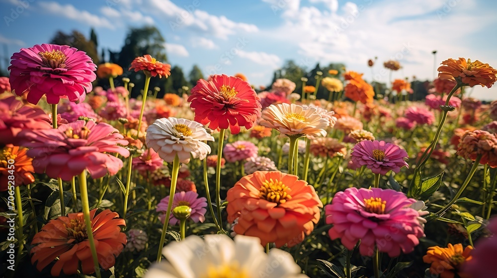 Late Summer Zinnia Field Radiance - AI Generated Late Summer Zinnia Field Radiance - AI Generated