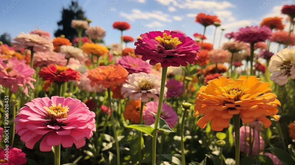 Late Summer Zinnia Field Radiance - AI Generated Late Summer Zinnia Field Radiance - AI Generated