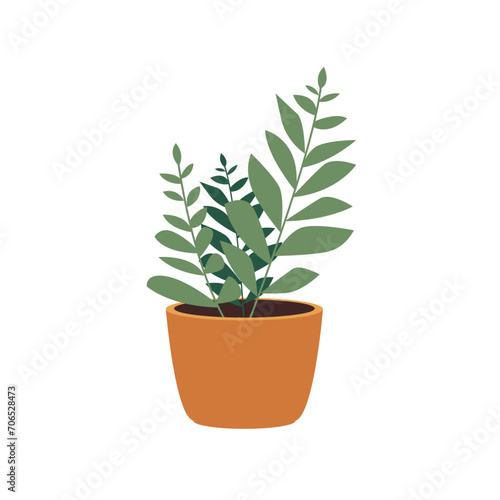 Potted Plant Isolated. Hand Drawn House Plant. Flat Vector Illustration