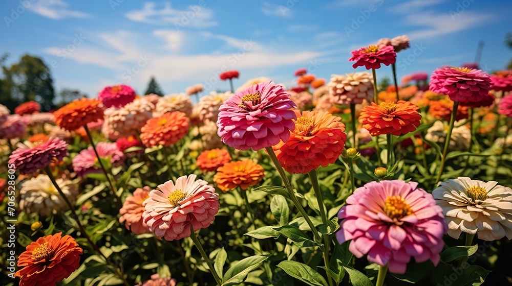 Late Summer Zinnia Field Radiance - AI Generated Late Summer Zinnia Field Radiance - AI Generated