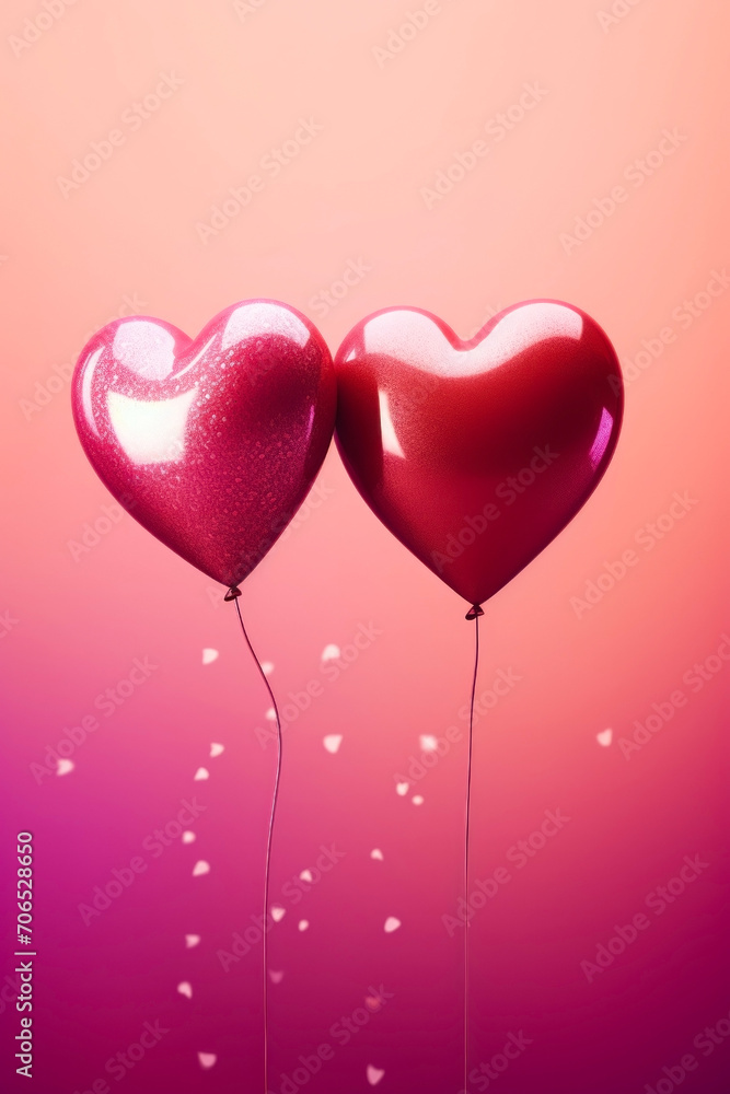 Valentine's day background with red heart balloons on gradient background