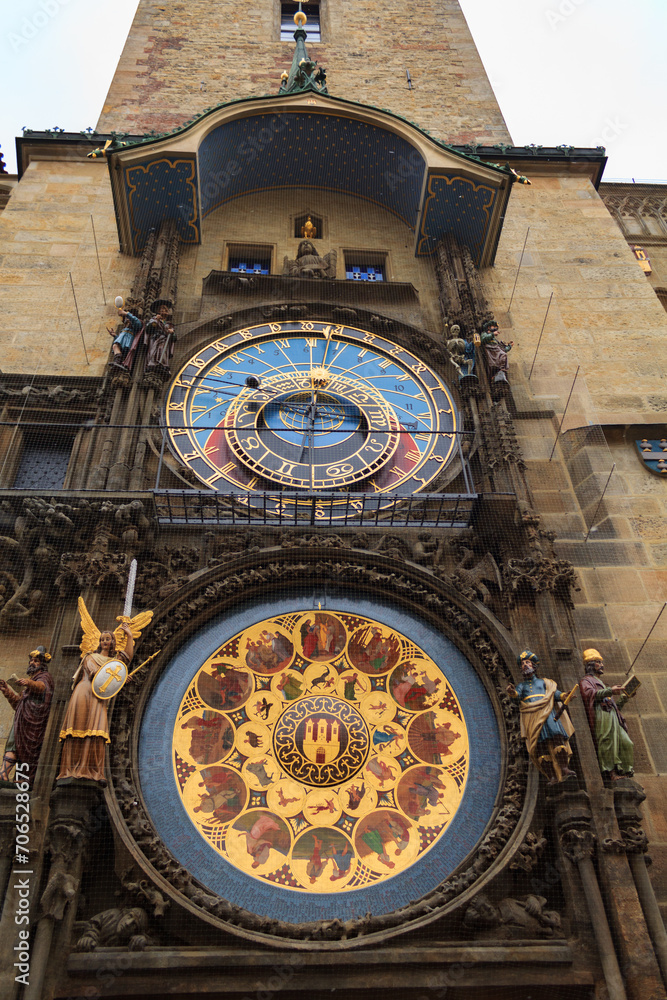 Obraz premium Prague, Czech republic - December 15th 2018 - Astronomical clock in Prague Czech republic. This is a famous clock with a zodiacal ring and many many more