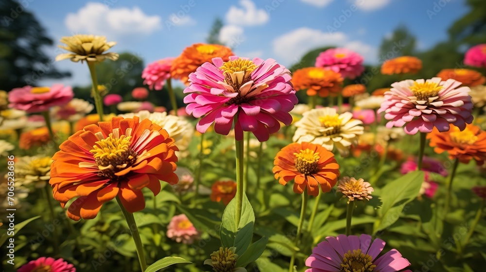 Late Summer Zinnia Field Radiance - AI Generated Late Summer Zinnia Field Radiance - AI Generated