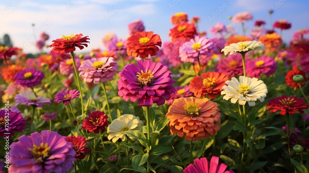 Late Summer Zinnia Field Radiance - AI Generated Late Summer Zinnia Field Radiance - AI Generated